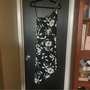 Vintage Cache Floral Black and White Asymmetrical Dress